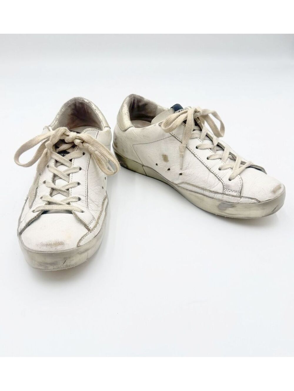 Golden Goose Superstar White Leather Gold Heel Distressed Sneakers Size 36 US 6 - Picture 4 of 10